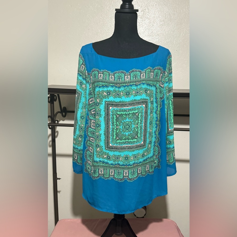 Adrianna Papell 3/4 Sleeve Blouse: turquoise Tops - Women's Size 2x